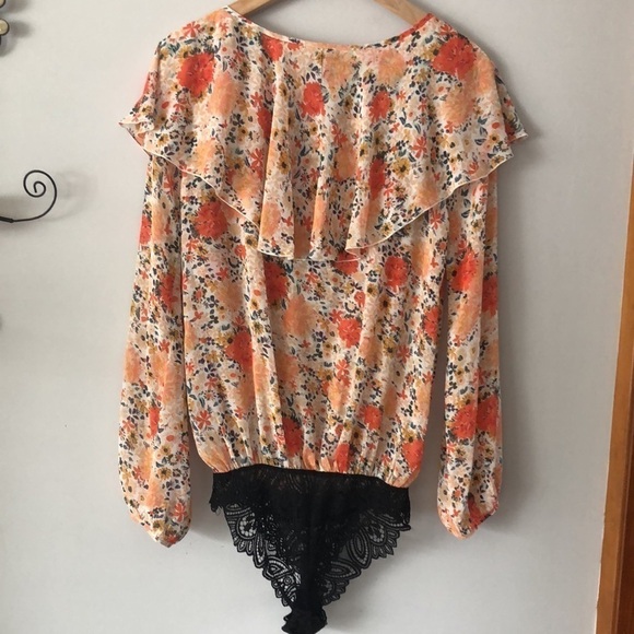Free People Say It To Me Floral Bodysuit Long Sleeve Small Girly Feminine Boho - Picture 7 of 16